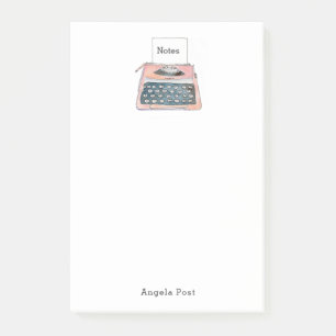 Pink Vintage Watercolor Typewriter Post-it Notes