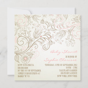Pink Vintage Whimsy Floral Baby Shower Invitations