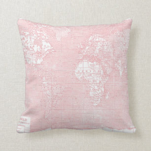 Pink Vintage World Map Pillow