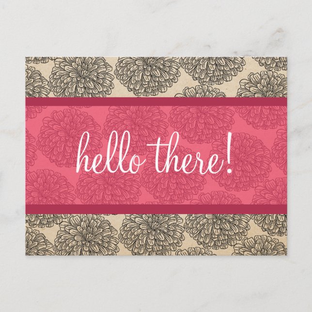 Pink Vintage Zinnia Postcard (Front)