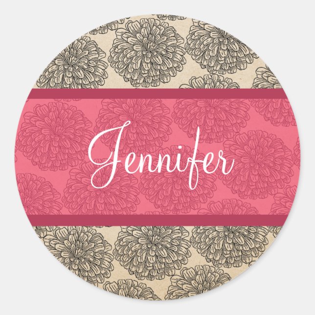 Pink Vintage Zinnia Stickers (Front)