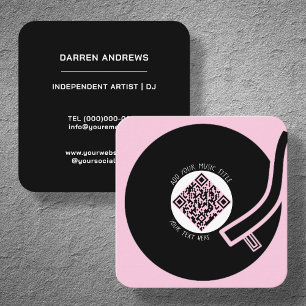 Pink Vinyl LP Music QR Code Square Business Card
