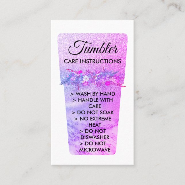 Pink Vinyl Printed Mug Tumbler Care Instruction Business Card (Front)