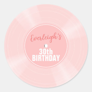 Pink Vinyl Record Music Personalised Birthday Classic Round Sticker
