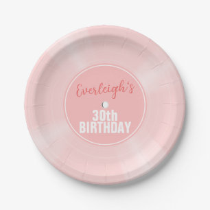 Pink Vinyl Record Music Personalised Birthday Paper Plate