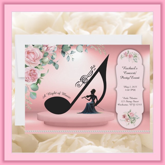 Pink Viola/Violin Music Event Concert Invitation (Elegant Pink Musical Party Event Concert Invitation)