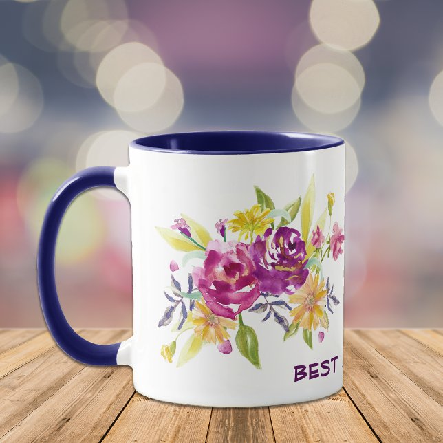 Pink Violet Floral Best Mom Coffee Mug (Creator Uploaded)
