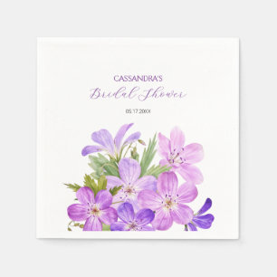 Pink Violet Geranium Floral Bridal Shower Napkin