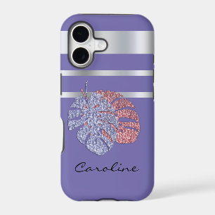 Pink violet glitter shine monstera tropical leaves