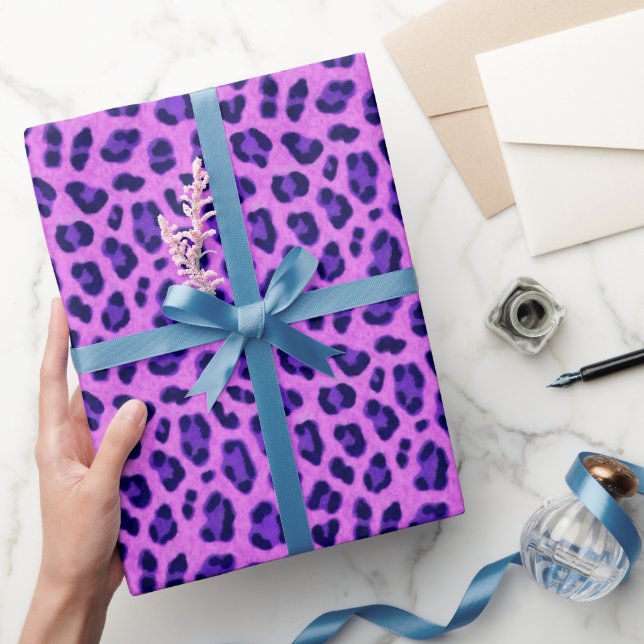 Pink Violet Leopard Animal Print Skin Pattern  Wrapping Paper (Gifting)