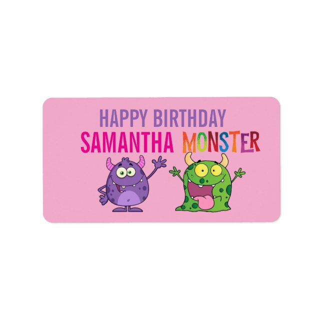 Pink violet monster Fun kids  Label (Front)