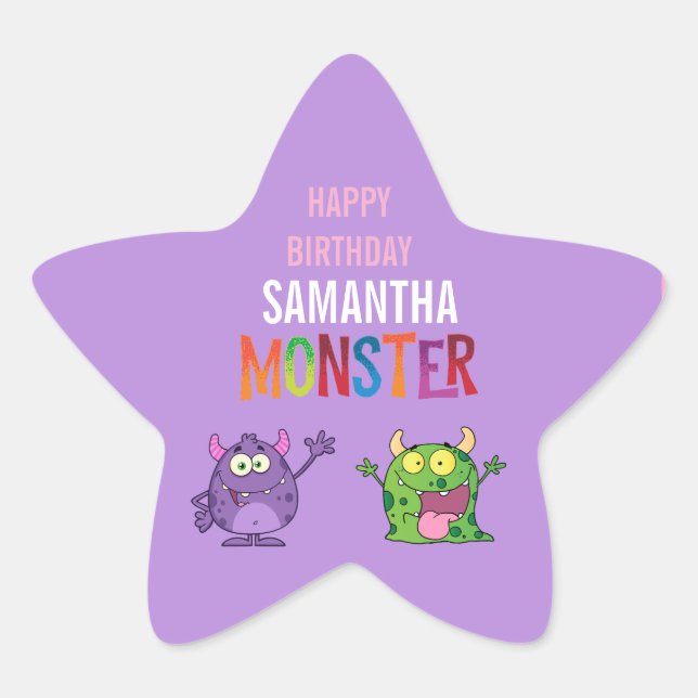 Pink violet monster Fun kids  Star Sticker (Front)