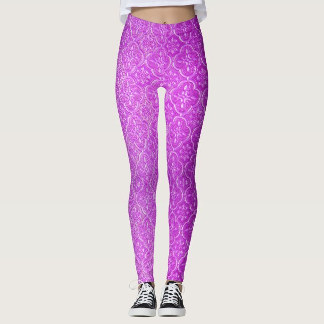 Pink Violet Mosaic Art Leggings (Front)