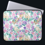 Pink Violet Purple Gold Watercolor Flowers Leaves Laptop Sleeve<br><div class="desc">This elegant and pretty designs depicts hand-painted blush pink, violet purple, and seafoam green watercolor flowers and leaves with faux printed gold foil floral silhouettes on top of a simple white background. It's modern, girly, feminine, country, and original. Stylise with this hand-painted design done by the artist of La Femme,...</div>