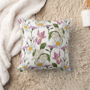 Pink violet tropical daisy and lily wildflowers cushion