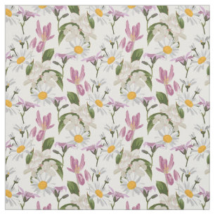 Pink violet tropical daisy and lily wildflowers fabric
