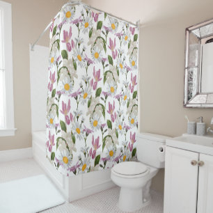 Pink violet tropical daisy and lily wildflowers shower curtain