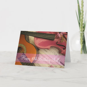 Pink Violin and Guitar Custom age Birthday Card
