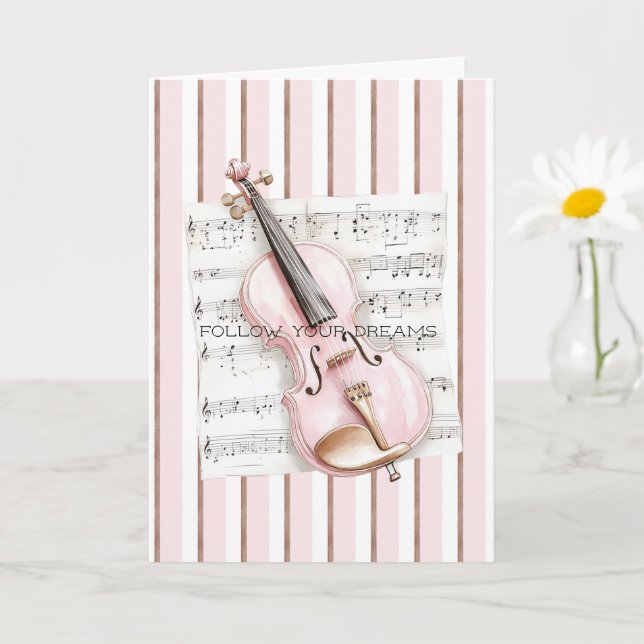 Pink Violin Music Sheet Card (Small Plant)