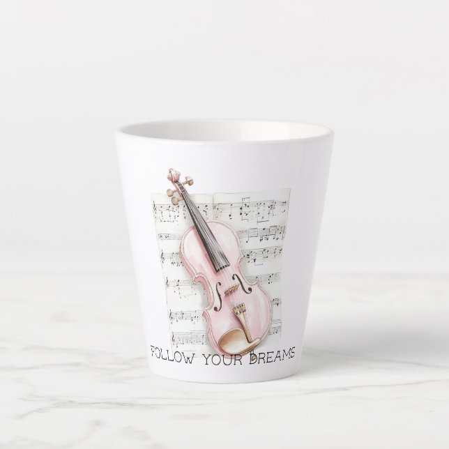 Pink Violin Music Sheet Latte Mug (Front)