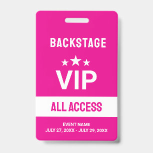Pink VIP Backstage All Access Pass ID Badge