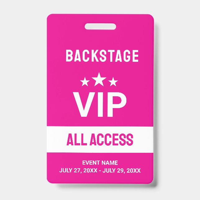 Pink VIP Backstage All Access Pass ID Badge (Front)