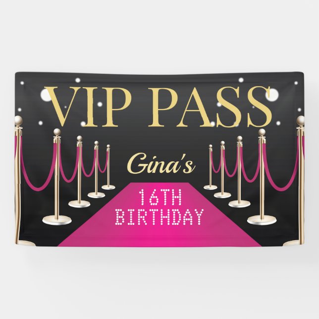 Pink VIP Pass Hollywood Red Carpet Birthday Banner (Horizontal)