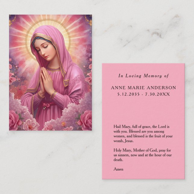 Pink VIrgin Mary Memorial Card (Front/Back)