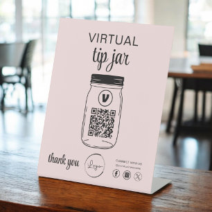 Pink Virtual Tip Jar QR Code Logo Pedestal Sign