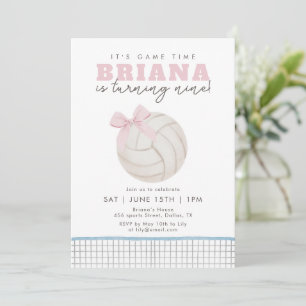 Pink Volleyball Birthday Invitation Coquette Bow 