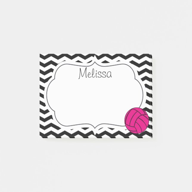 Pink Volleyball Chevron Monogram Post-It Notes (Front)
