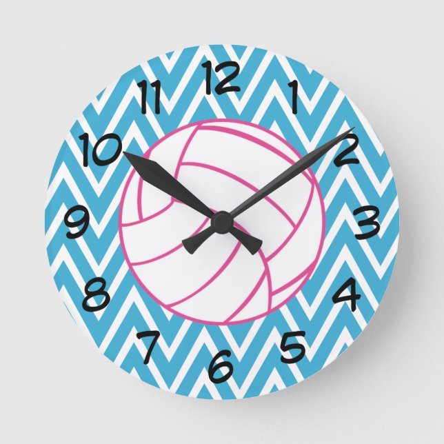 Pink Volleyball Chevron Zigzag Pattern Wall Clock (Front)