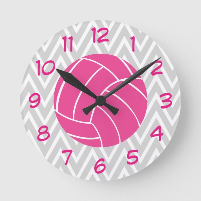 Pink Volleyball Chevron Zigzag Pattern Wall Clock (Front)