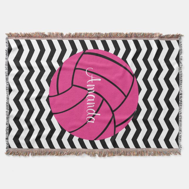Pink Volleyball Custom Monogram Throw Blanket (Front)