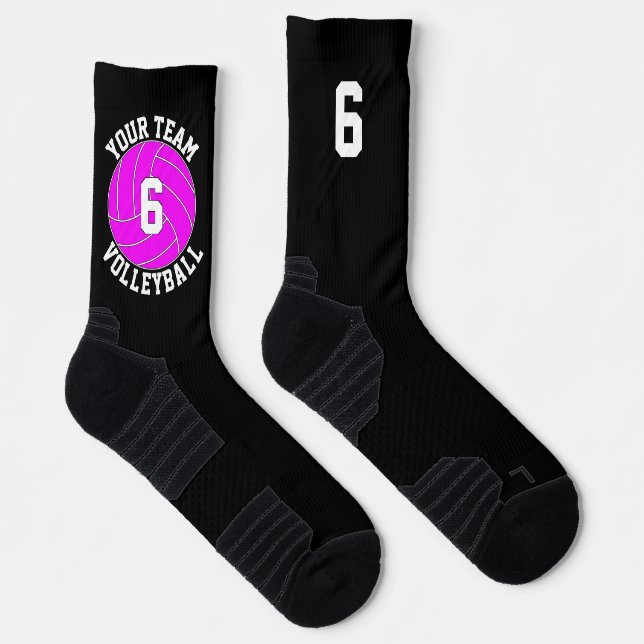 Pink Volleyball Custom Team Name & Player Number Socks (Right)