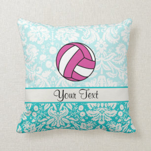 Pink Volleyball; Damask Pattern Cushion