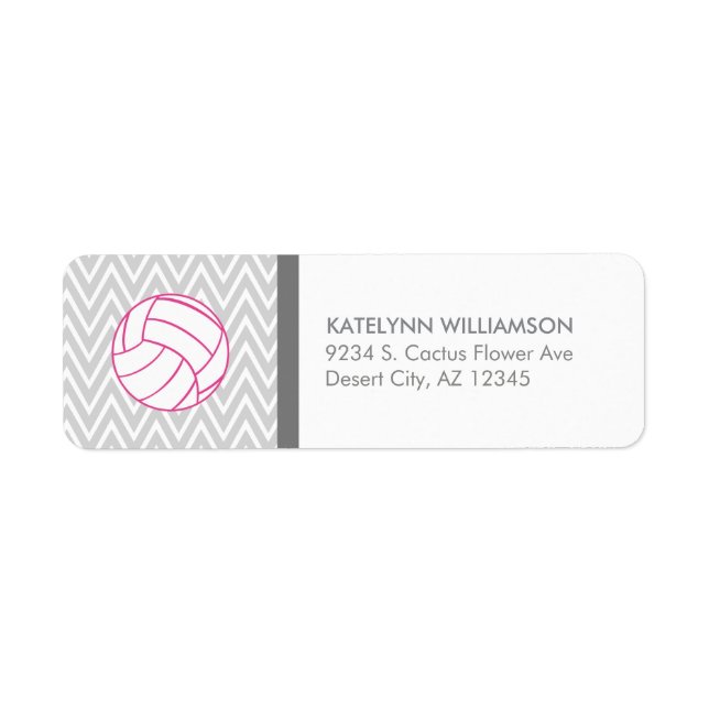 Pink Volleyball Grey Chevron Custom Address Labels (Front)