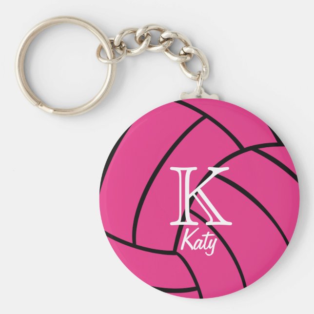 Pink Volleyball Monogram Keychain (Front)