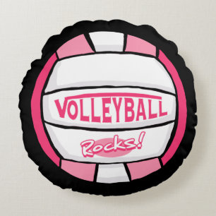 Pink Volleyball Rocks 2 Round Cushion
