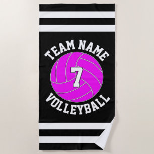 Pink Volleyball Team Name and Player Number Custom Beach Towel
