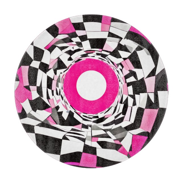 Pink Vortex: A Chequered Descent Cutting Board (Front)