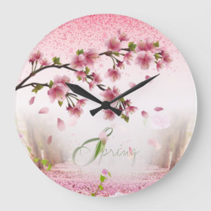 Pink wall clock with flowers