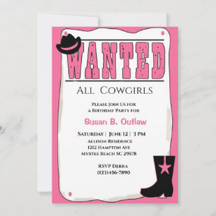 Pink Wanted Poster Birthday Invitation