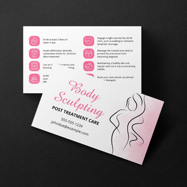 Pink Water Colour Body Sculpting Pre/Post Treatmen Business Card (Creator Uploaded)