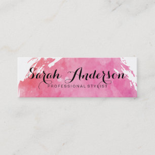 Pink Water Colour Fancy Text Mini Business Card