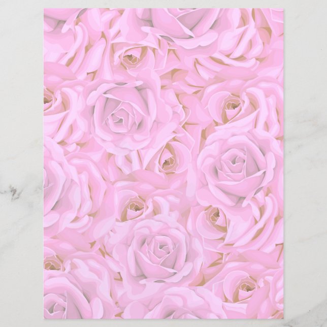 Pink Water Colour Roses Strokes Scrapbooking Paper (Front)