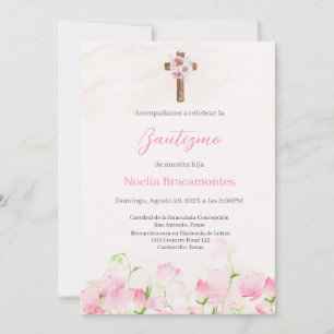 Pink water coloured flower invitation in spanish