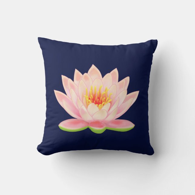Pink Water Flower on Navy Blue Cushion (Front)