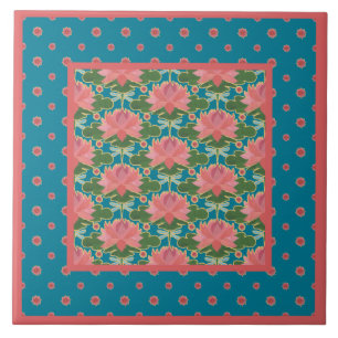 Pink Water Lilies, Blue Dragonflies: Ceramic Tile