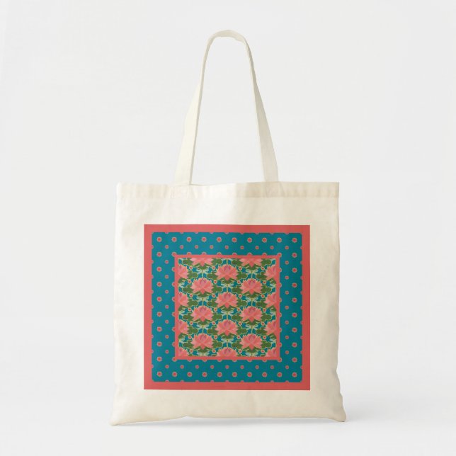 Pink Water Lilies, Dragonflies: Budget Tote Bag (Front)